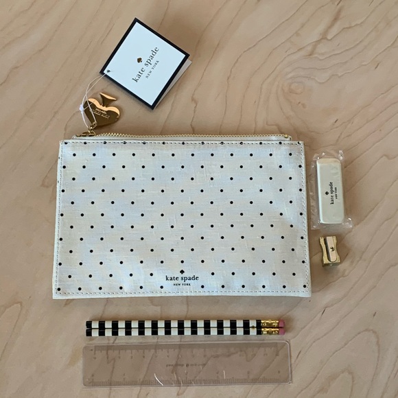 KATE SPADE ✏️ Black Polka Dots Pencil Pouch Set - Picture 1 of 14